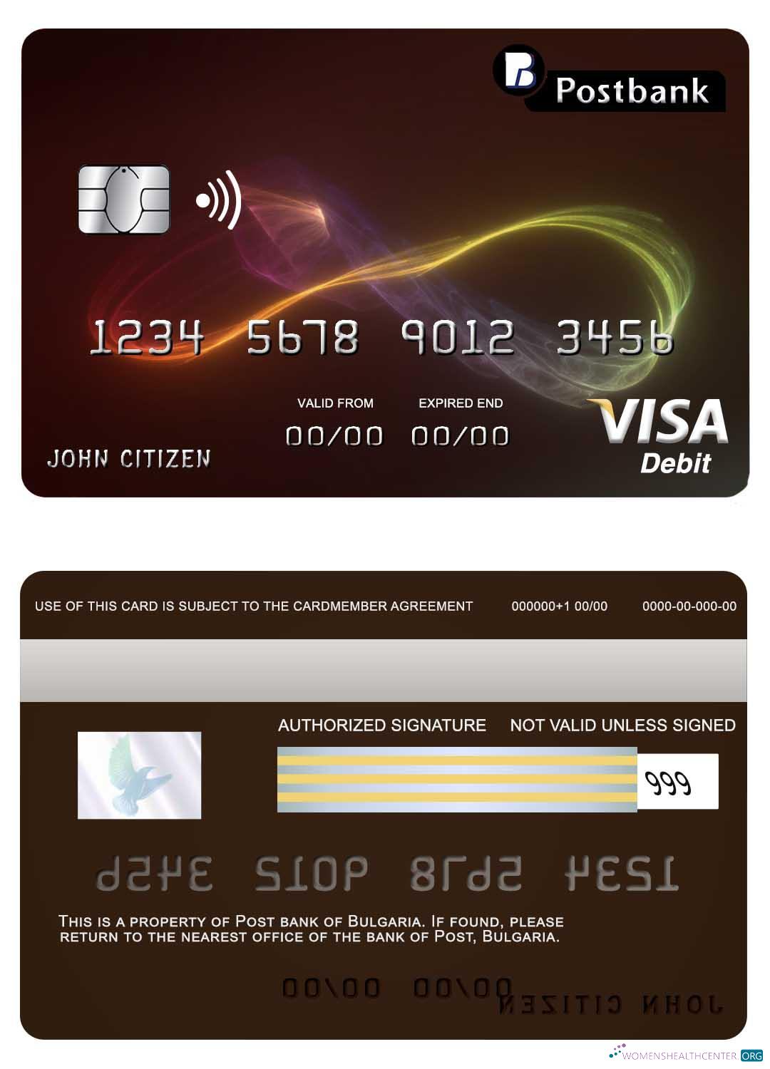 Download Bulgaria Post bank visa card Photoshop template
